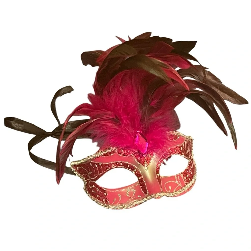 Hot Pink Mardi Gras Masquerade Ball Handmade Adult Mask Handmade Italy
